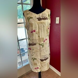 Caribbean Joe Sleeveless Dress L Large Rayon Tropical Floral Print